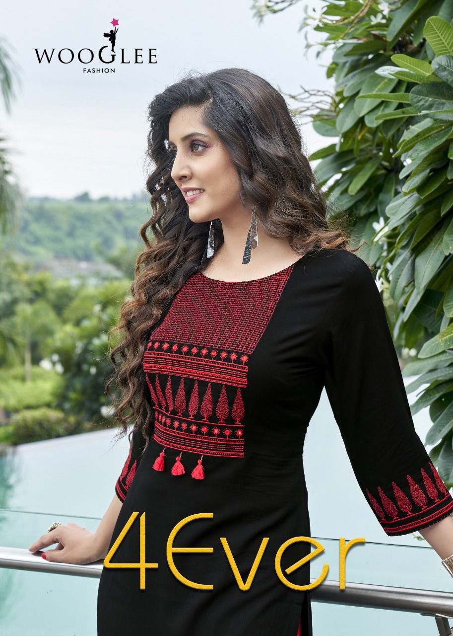 Wooglee 4Ever Ethnic Wear Nylone Viscose Neck Work Designer Kurti Collection